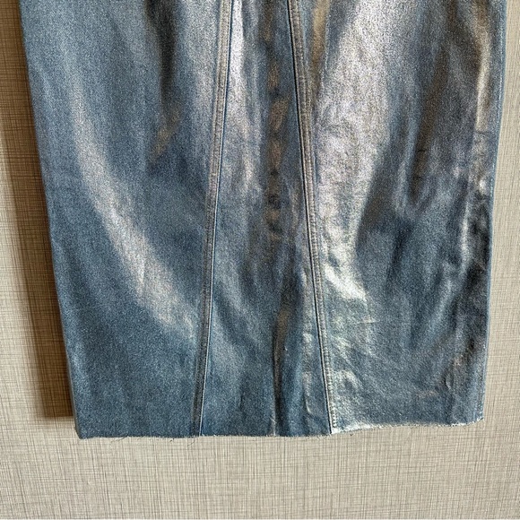 New Zara Silver Metallic Denim Asymmetric Midi Skirt 6045/017 Small Medium - Picture 8 of 10